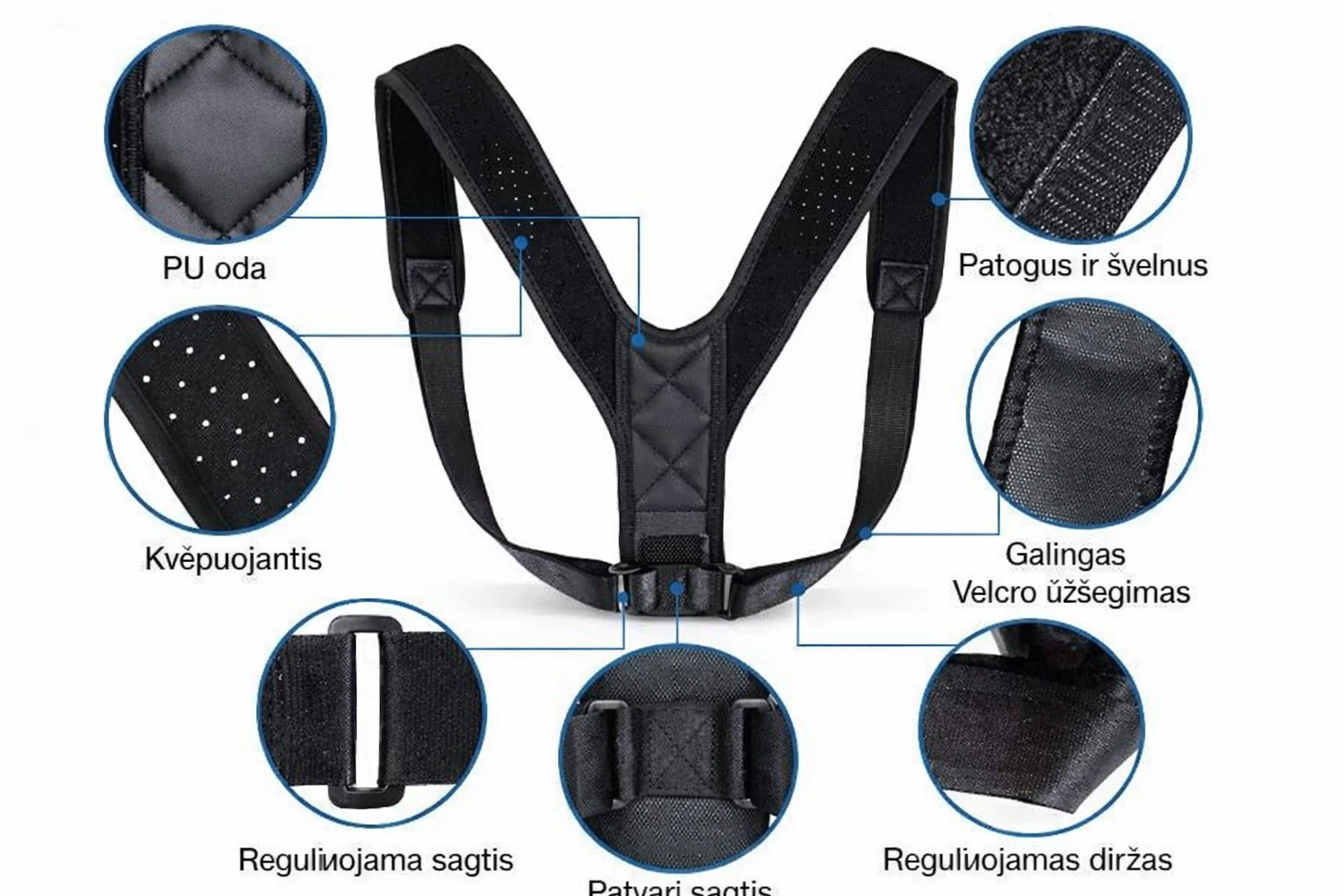 Laikysenos korekcinis diržas nugarai – kvėpuojantis, unisex