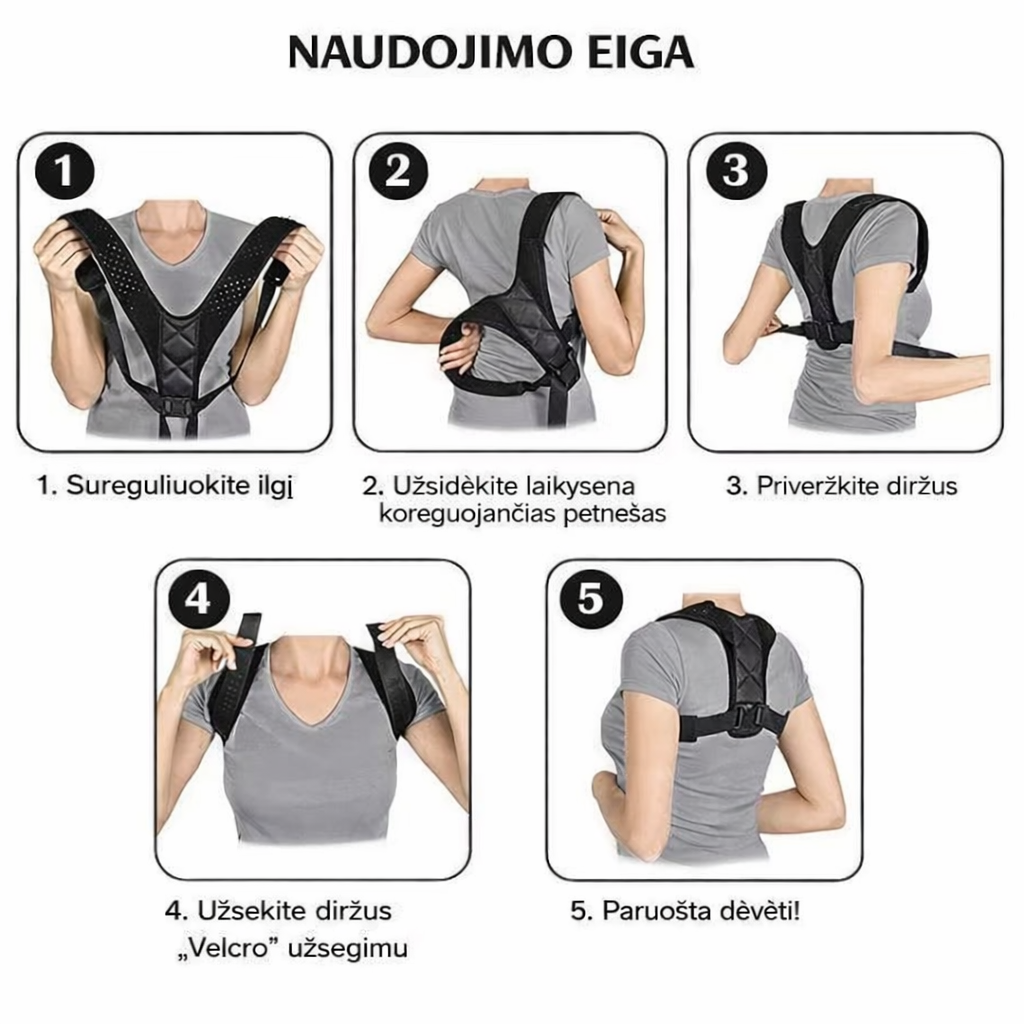 Laikysenos korekcinis diržas nugarai – kvėpuojantis, unisex