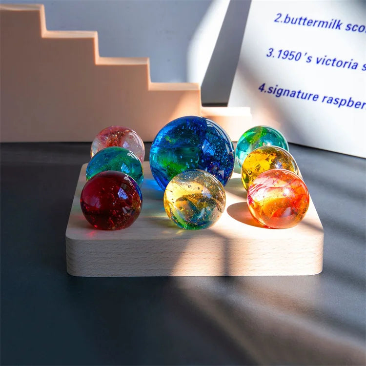 Round Display Pedestal Led Night Lights Display Base Crystal Wooden Light 3d Crystal Ball for Glass Acrylic Resin Art Gift