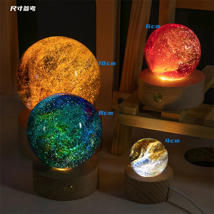 Round Display Pedestal Led Night Lights Display Base Crystal Wooden Light 3d Crystal Ball for Glass Acrylic Resin Art Gift