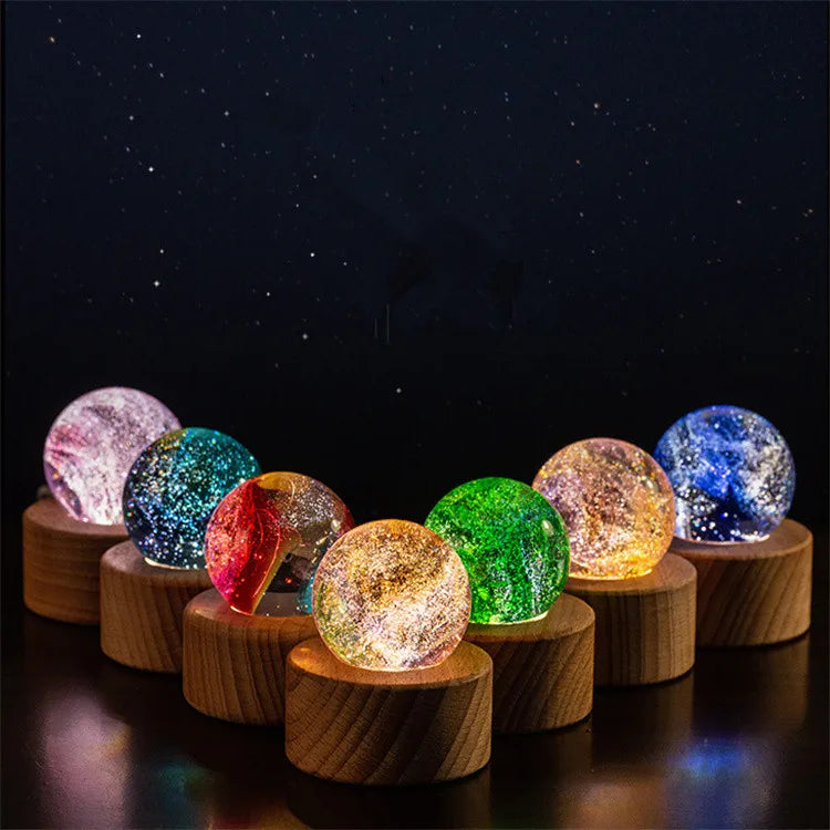 Round Display Pedestal Led Night Lights Display Base Crystal Wooden Light 3d Crystal Ball for Glass Acrylic Resin Art Gift