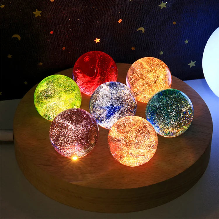 Round Display Pedestal Led Night Lights Display Base Crystal Wooden Light 3d Crystal Ball for Glass Acrylic Resin Art Gift