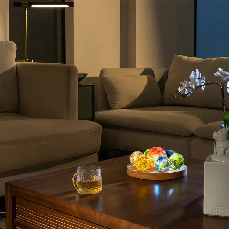Round Display Pedestal Led Night Lights Display Base Crystal Wooden Light 3d Crystal Ball for Glass Acrylic Resin Art Gift