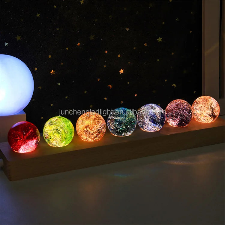 Round Display Pedestal Led Night Lights Display Base Crystal Wooden Light 3d Crystal Ball for Glass Acrylic Resin Art Gift