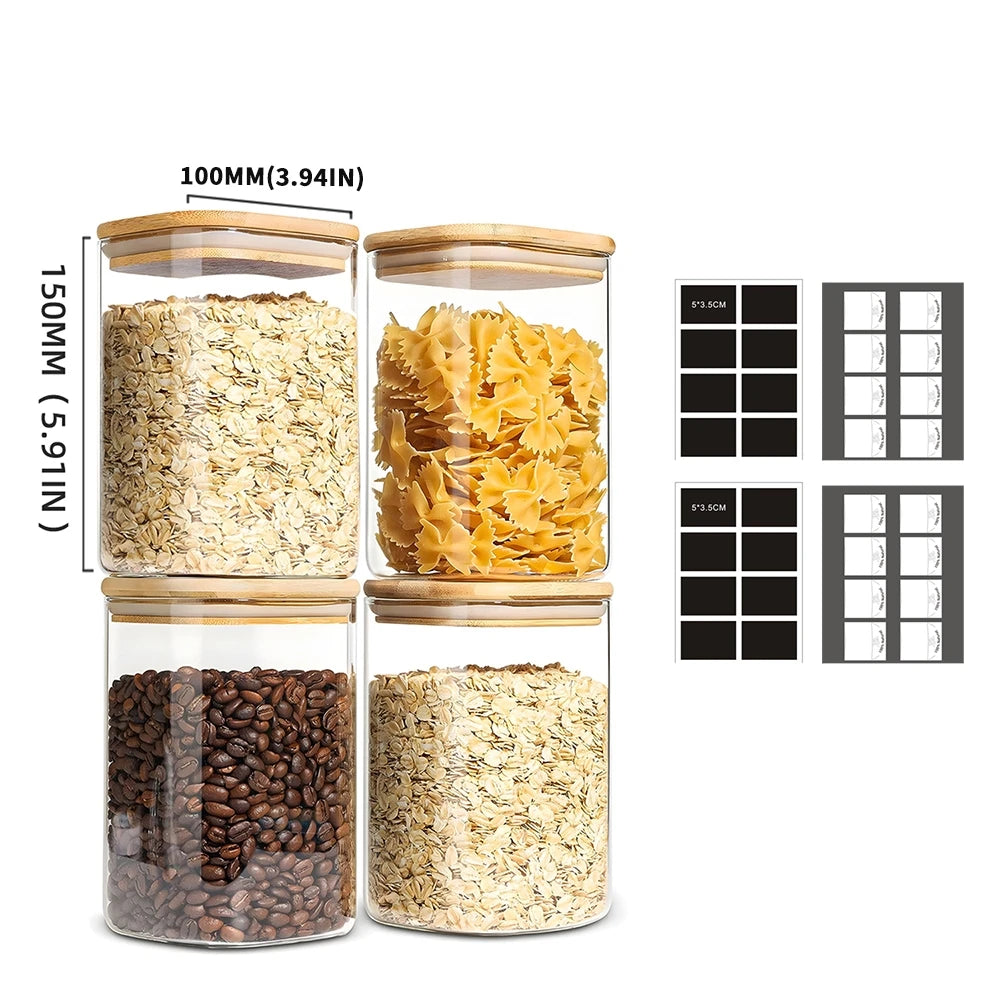 Glass Food Storage Container with Bamboo Lid, Kitchen Glass Seal Jar
